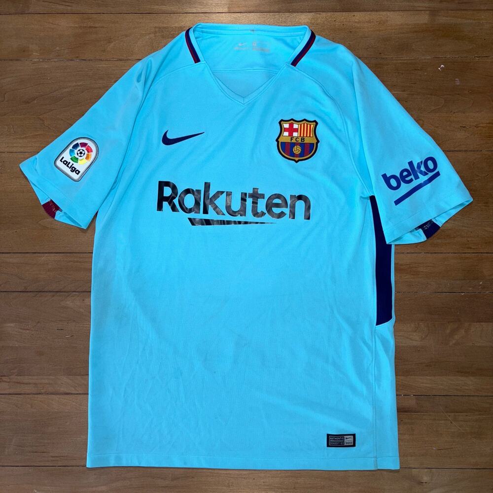 Nike FC Barcelona 2017-18 Away Soccer Jersey Light Blue Rakuten Men’s